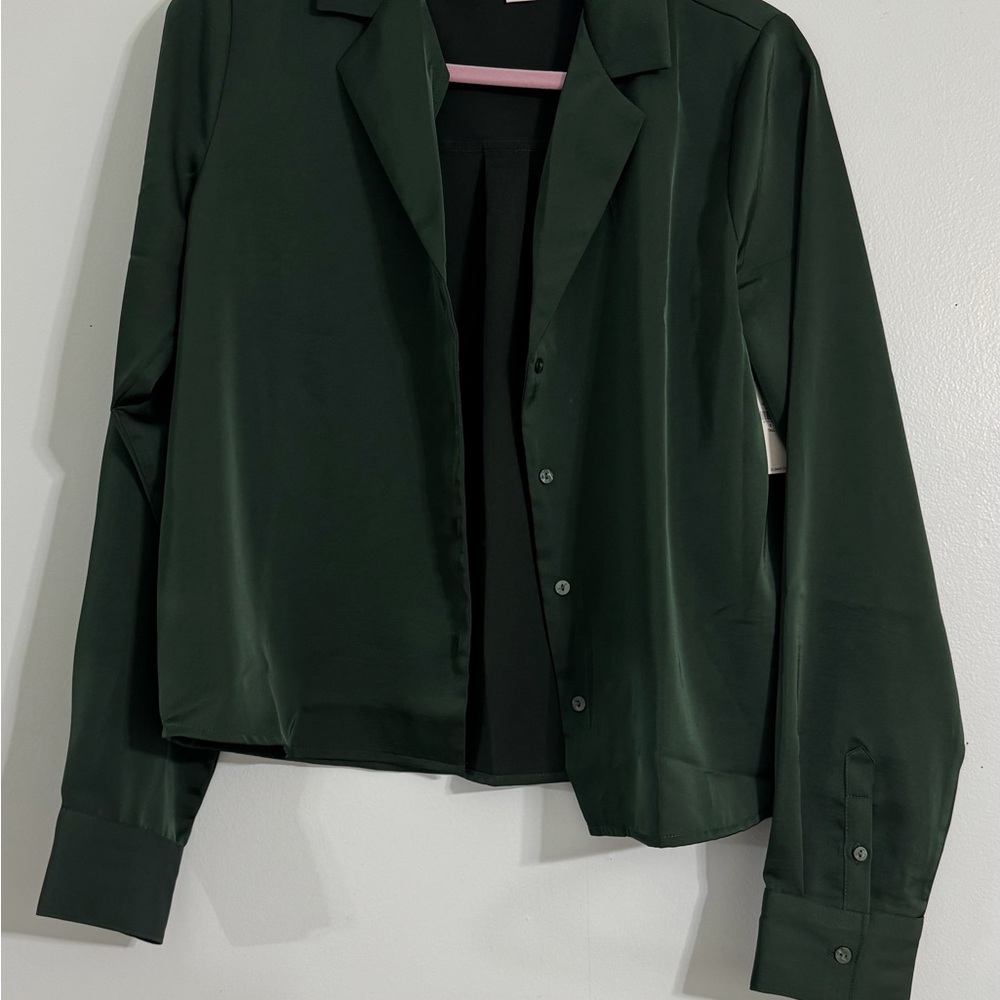 Old Navy Forest Green Satin Button Down Shirt